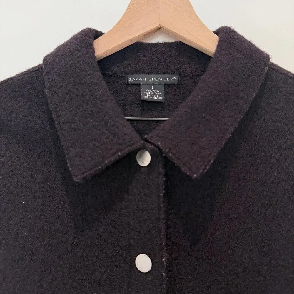 100% Wool Jacket Women's Small Chocolate Brown Button Up Pockets Vintage 90s - Picture 3 of 10